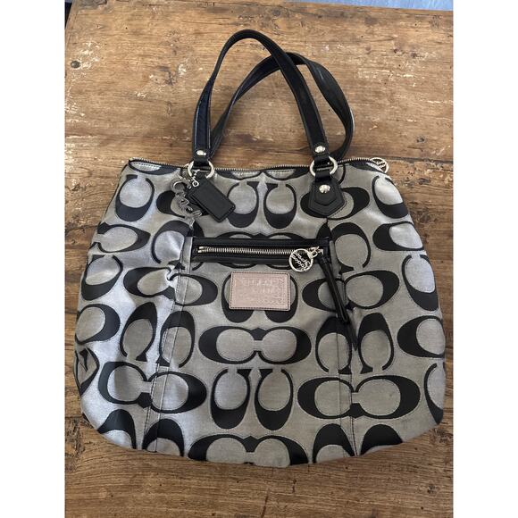 Vintage Poppy large capacity tote bag Coach purse bag monogrammed black/grey - Picture 1 of 13